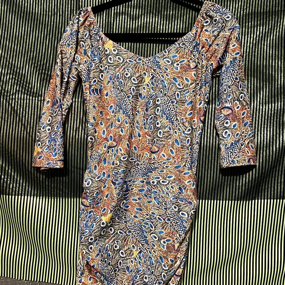 Large Akira Chicago Peacock Patterned Mini Dress